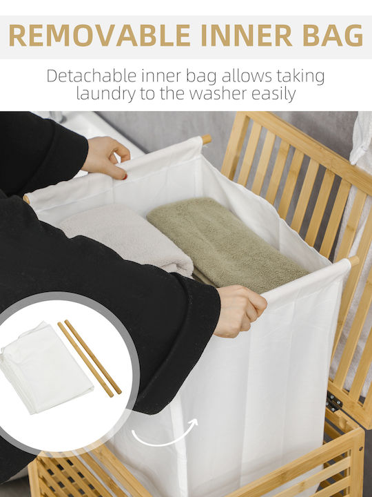 HomCom Laundry Basket Bamboo with Cap 50x36x60cm Brown