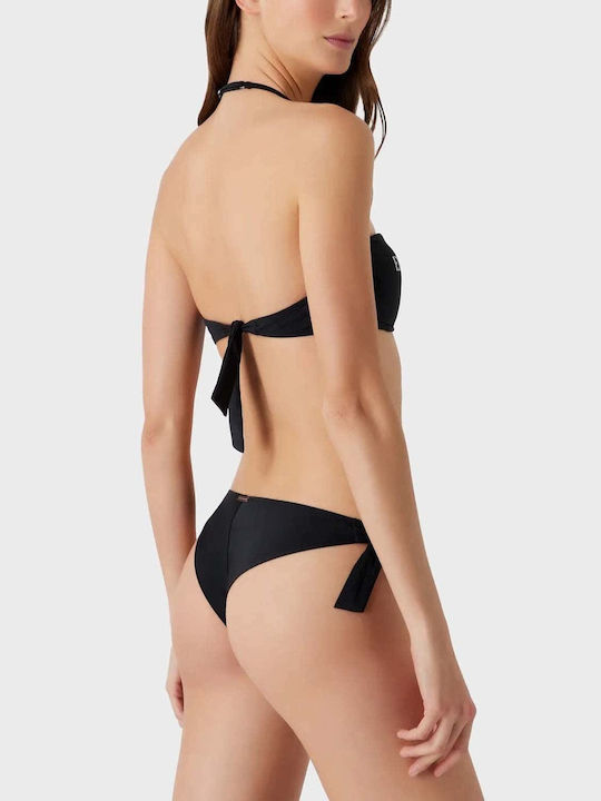 Emporio Armani Bikini Set Strapless Top & Brazil Bottom with Laces Black