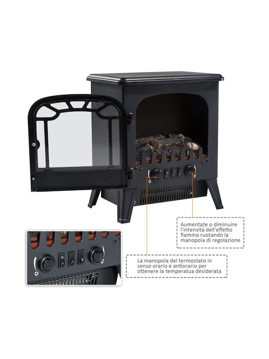 HomCom Reglabil De podea Șemineu electric 900W 36x25.5cm Negru