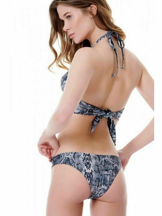 Elise Bikini Women's Snakeprint Bikini Set with decorative hoop in Grey Black color