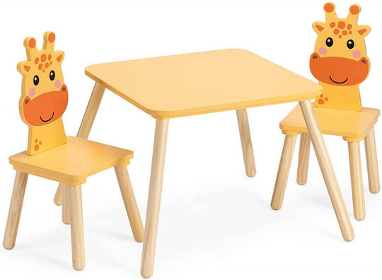 Giraffe Комплект Детска Маса със Столове Жълт Navaris