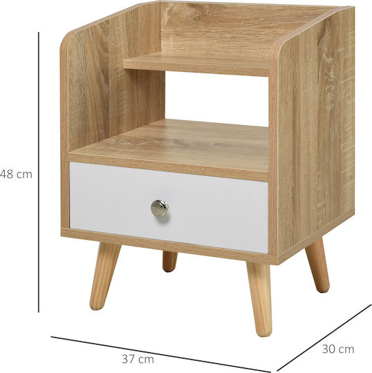 Bedside Table Wooden Oak White 37x30x48cm