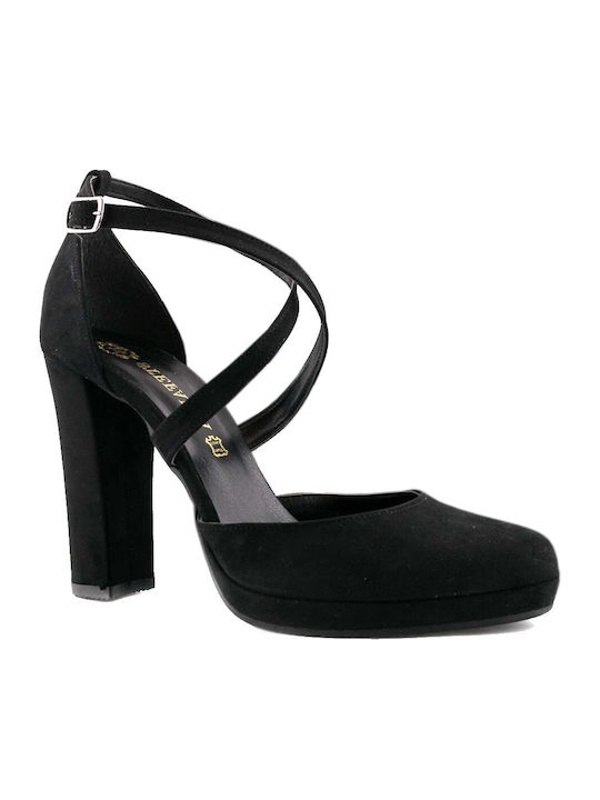 Stefania Suede Black High Heels with Strap