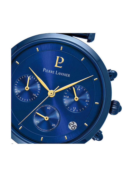 Pierre Lannier Watch Chronograph Battery with Blue Metal Bracelet