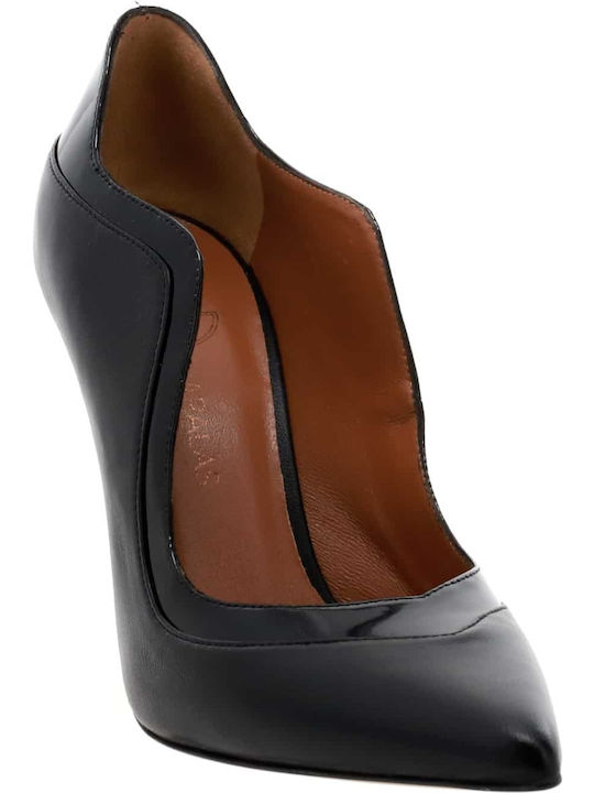 2536-93 Pantofi Cu Toc Ascuțiți Din Piele Negri