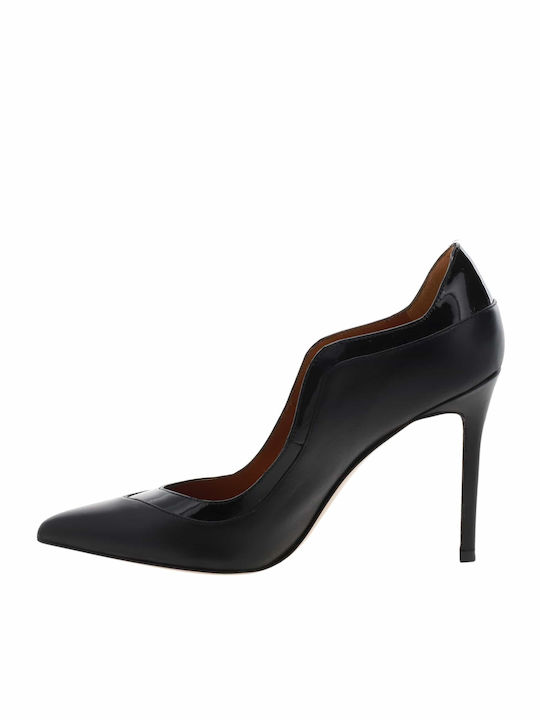 2536-93 Pantofi Cu Toc Ascuțiți Din Piele Negri