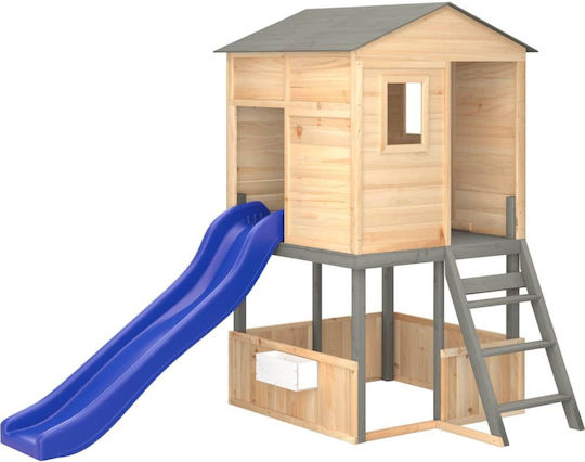 vidaXL Hölzernes Kinder Spielhaus Garten mit Rutsche Braun 145x131x218cm