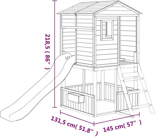 vidaXL Hölzernes Kinder Spielhaus Garten mit Rutsche Braun 145x131x218cm