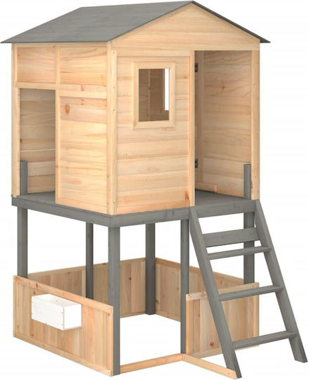 vidaXL Hölzernes Kinder Spielhaus Garten mit Rutsche Braun 145x131x218cm