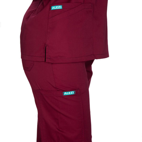 Alezi Women's Burgundy Pants & Blouse Set Cotton and Polyester