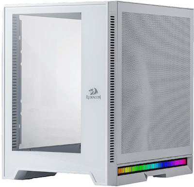 Redragon MC211 Gaming Mini Tower Computer Case with Window Panel and RGB Lighting White