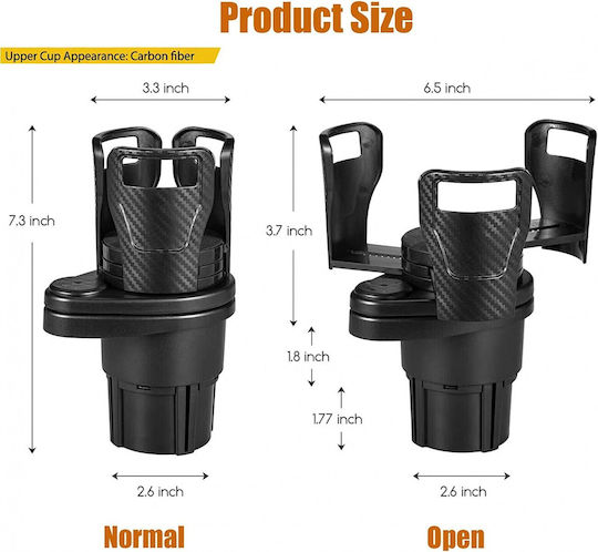 Car Cup Holder Adjustable 360° Folding 1 Position for Console in Black Color