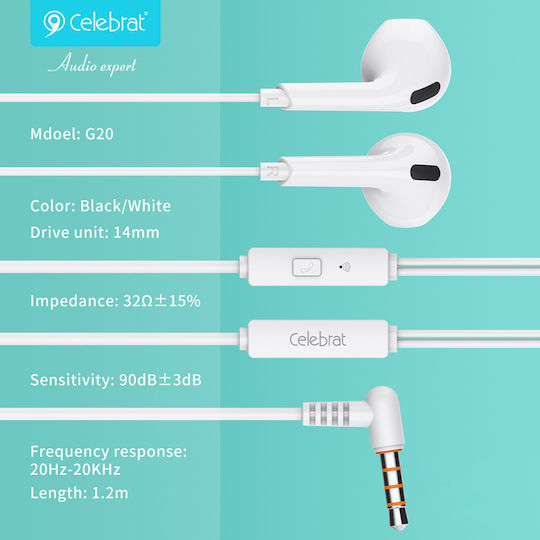 Celebrat G20 Earbuds Freihändig Kopfhörer mit Stecker 3.5mm Schwarz