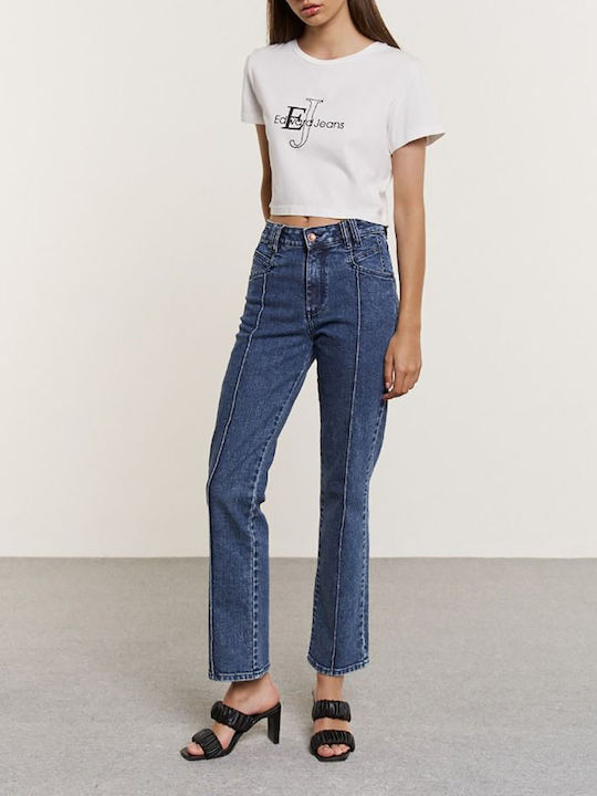 Edward Jeans Women's Summer Crop Top Cotton Short Sleeve White