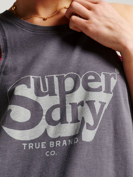 Superdry Ovin Vintage pentru Femei de Vară Bluză Fără mâneci Gri