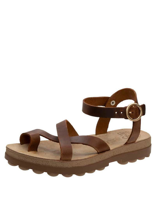 Fantasy Sandals Leder Damen Flache Sandalen in Beige Farbe