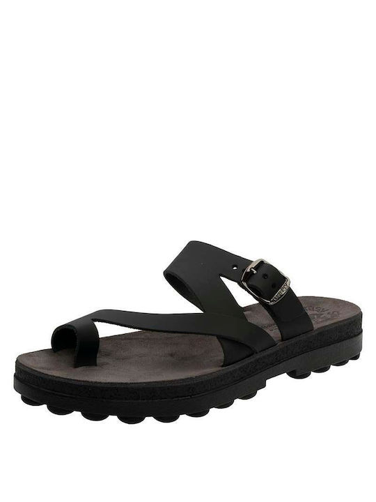 Fantasy Sandals Parker Δερμάτινα Γυναικεία Σανδάλια σε Μαύρο Χρώμα