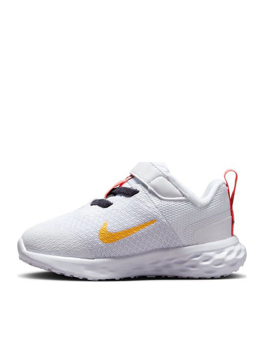 Revolution 6 Încălțăminte Sport Copii Alergare Cu Închidere Hoop & Loop Alb / Gridiron / Laser Orange / Sea Coral