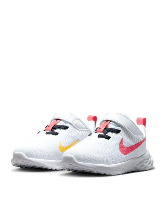 Revolution 6 Încălțăminte Sport Copii Alergare Cu Închidere Hoop & Loop Alb / Gridiron / Laser Orange / Sea Coral