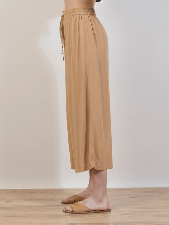 Γυναικεία Παντελόνα σε Wide Γραμμή Dark Beige