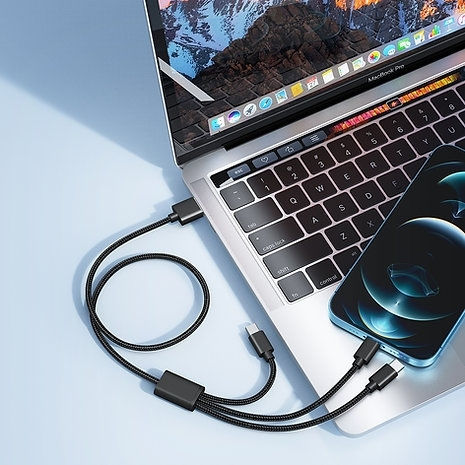 Veger V303 Braided USB to Lightning / Type-C / micro USB 1.5m 2.4A Cable