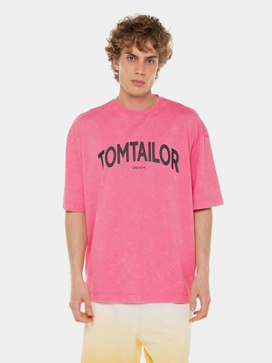 Tom Tailor Ανδρικό T-shirt Ροζ με Λογότυπο