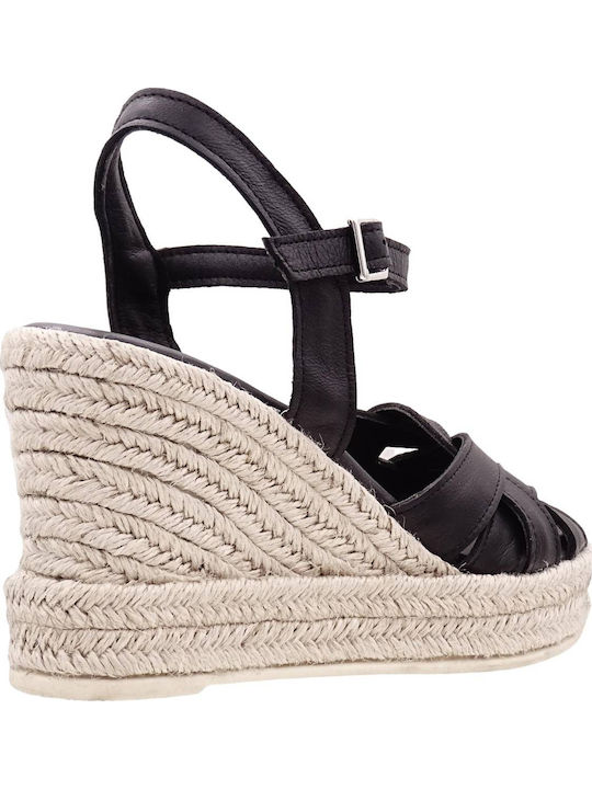 Women's Leather Ankle Strap Platforms Black