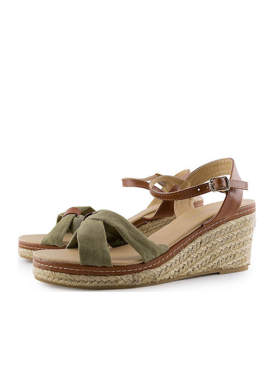 835113 Women's Fabric Ankle Strap Platforms Khaki