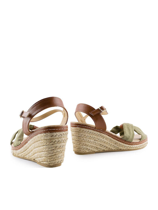 835113 Women's Fabric Ankle Strap Platforms Khaki
