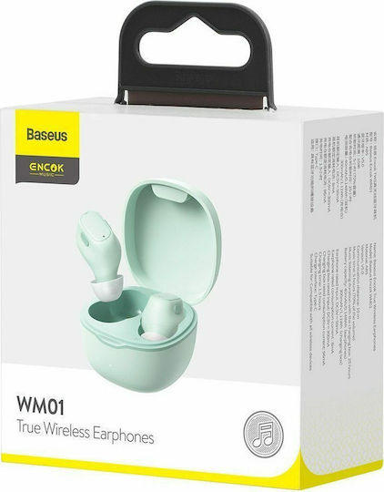 Baseus WM01 BT 5.3 In-ear Bluetooth Handsfree Ακουστικά με Θήκη Φόρτισης Πράσινα