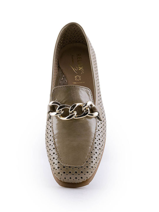 Relax Anatomic 2704 Leather Women's Loafers in Beige Color