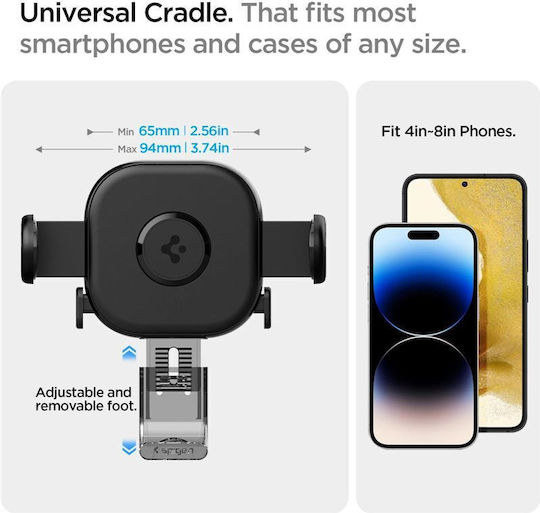 Spigen UTS12 OneTap Βάση Κινητού Αυτοκινήτου με Ρυθμιζόμενα Άγκιστρα Μαύρη