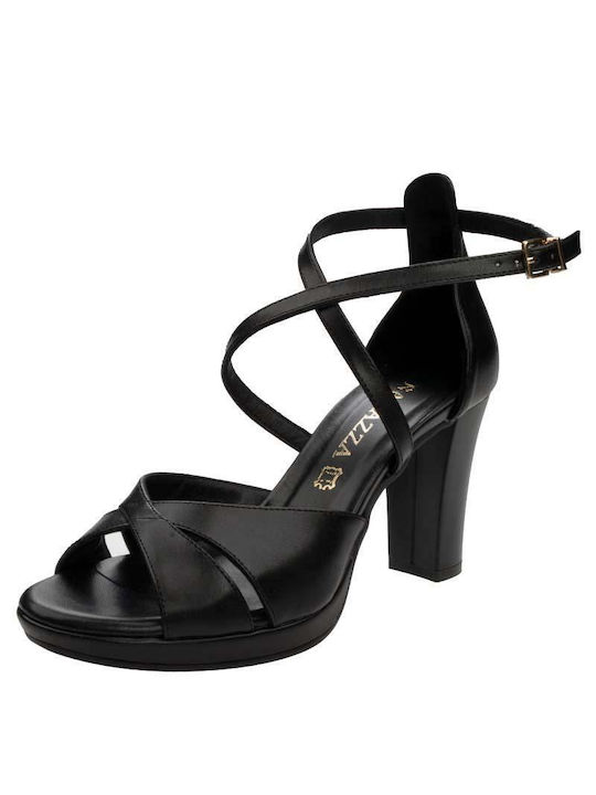 Ragazza Platform Leather Women's Sandals Black with Chunky High Heel