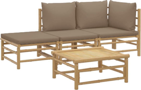 Garten- und Outdoor-Möbelsets Wohnzimmer Typsatz 4 Stück Natur mit Kissen