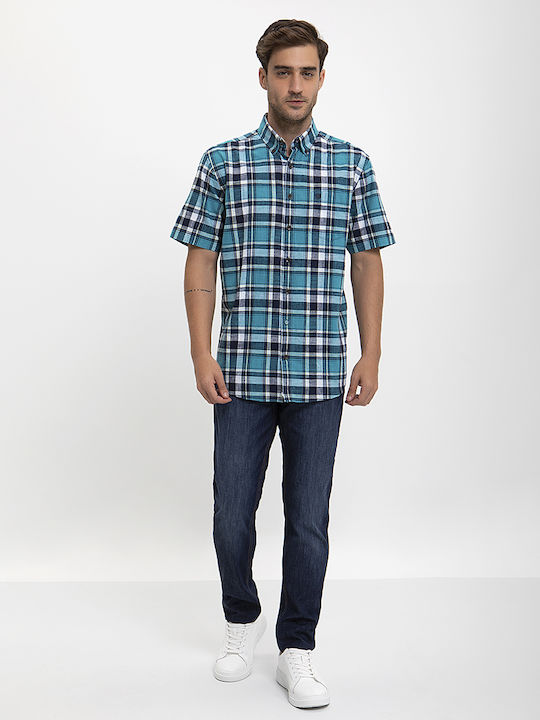 Checkered Button Down Slim Fit Shirt Basefield Sky Check