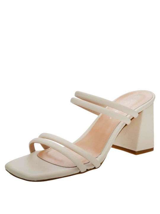 Sante Synthetic Leather Women's Sandals Beige with Chunky High Heel