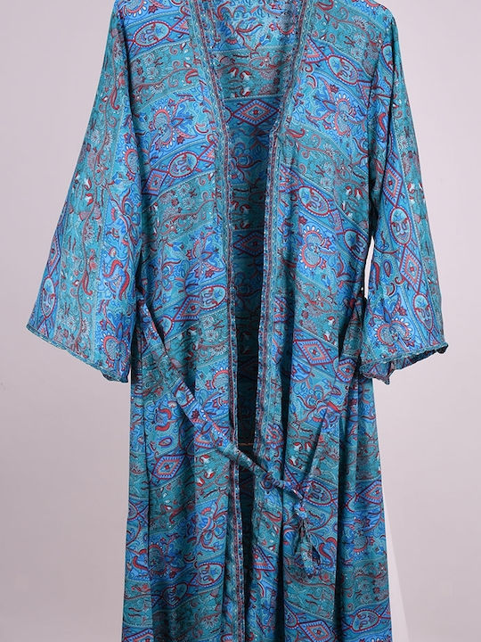 Damen Kimono Boho Midi blau Blau