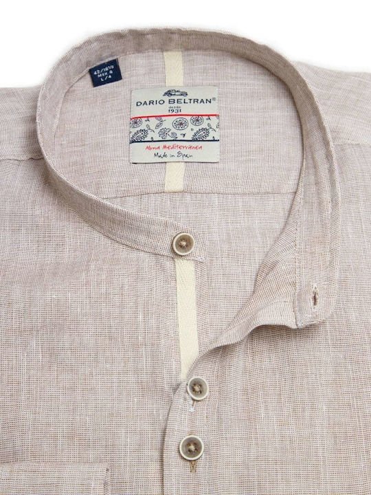 Dario Beltran Men's Linen Long Sleeve Shirt "HINOJOS" Beige Regular Fit (HINOJOS 3MG) (61% Linen, 39% Cotton)