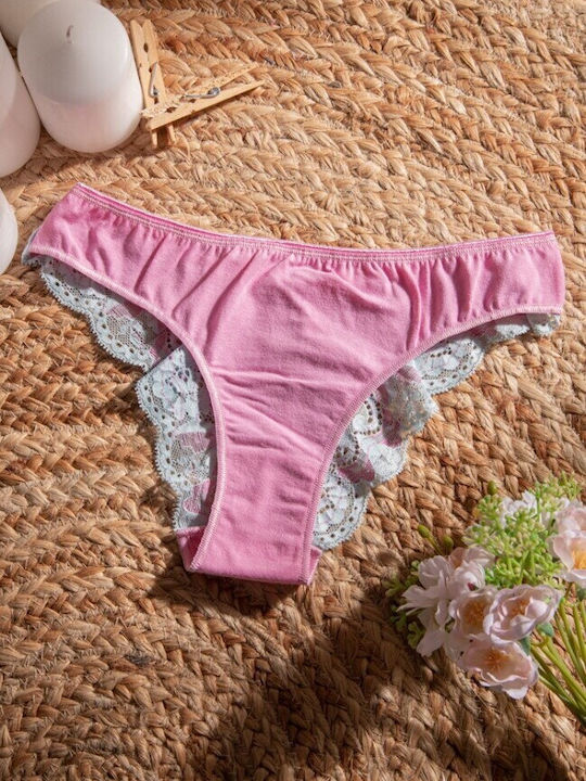 Cotton cut panties with lace on the back side - pink