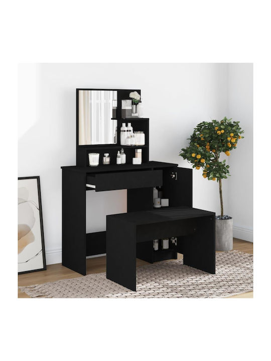 Wooden Makeup Dressing Table Black with Mirror 86.5x35x136cm