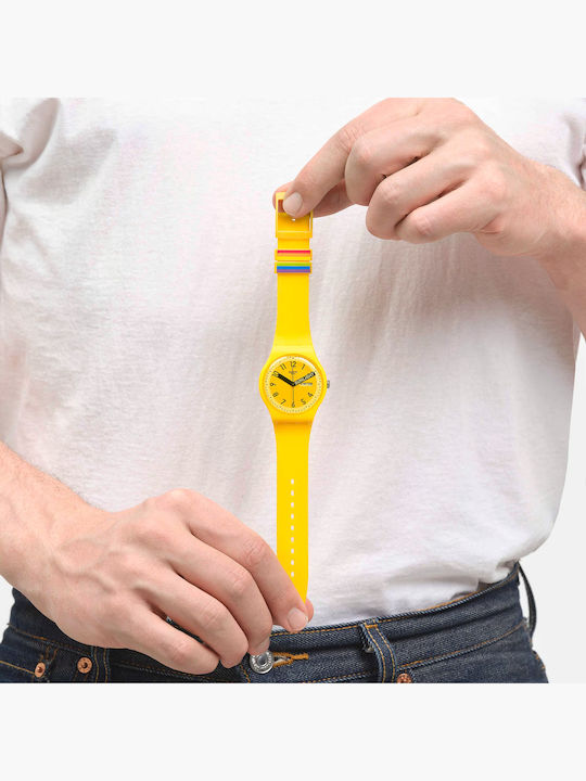 Swatch Proudly Дамски Часовник 34mm Кварцов с Жълт Каучуков Каишка
