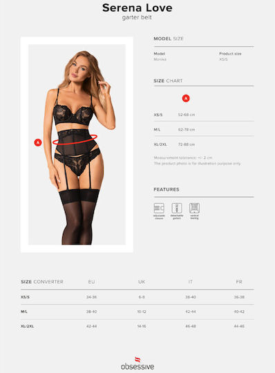Obsessive Serena Love Strumpfbänder mit Spitze Garter Belt Schwarz