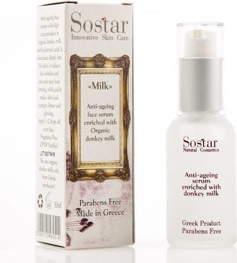 Sostar Milk Moisturizing & Anti-aging Serum Face with Donkey Milk & Hyaluronic Acid for Radiance & Firming 30ml