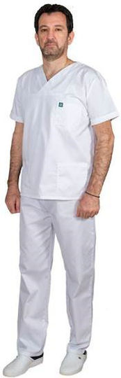 Alezi Classic Unisex Σετ Ιατρικό Παντελόνι και Μπλούζα Λευκό από Βαμβάκι και Πολυεστέρα