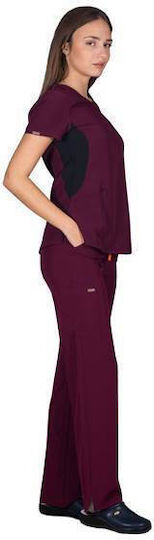 Alezi Stretch Femei Set Pantaloni și Bluza Medicală Burgundy