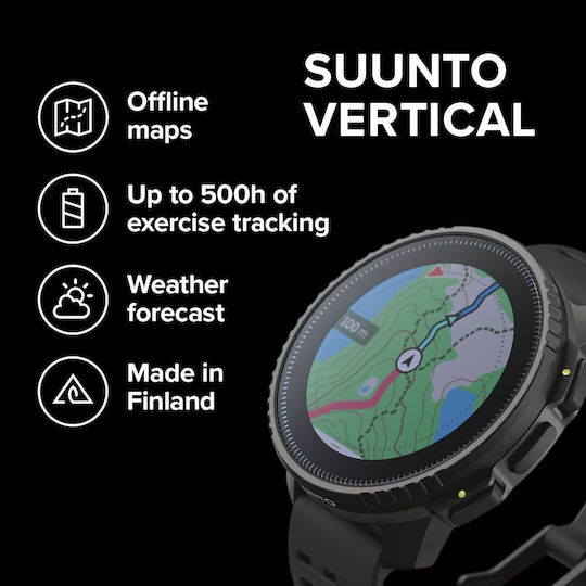 Suunto Vertical Stainless Steel 49mm Smartwatch with Heart Rate Monitor (All Black)