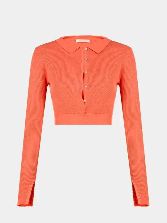 Guess Women's Crop Top Cotton Long Sleeve Orange