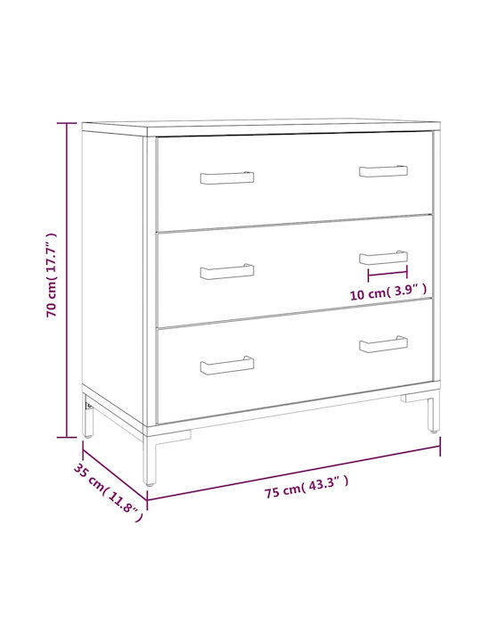 Comoda pentru Dormitor cu 3 sertare 75x35x70buc