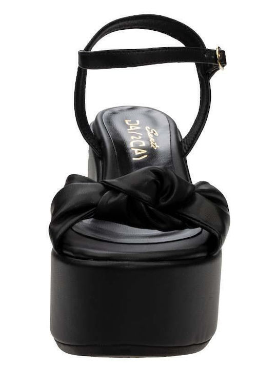 Women's Synthetic Leather Ankle Strap Platforms Black