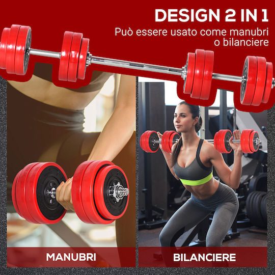 HomCom Barbell and Dumbbell Dumbbell Set with Bar 25kg